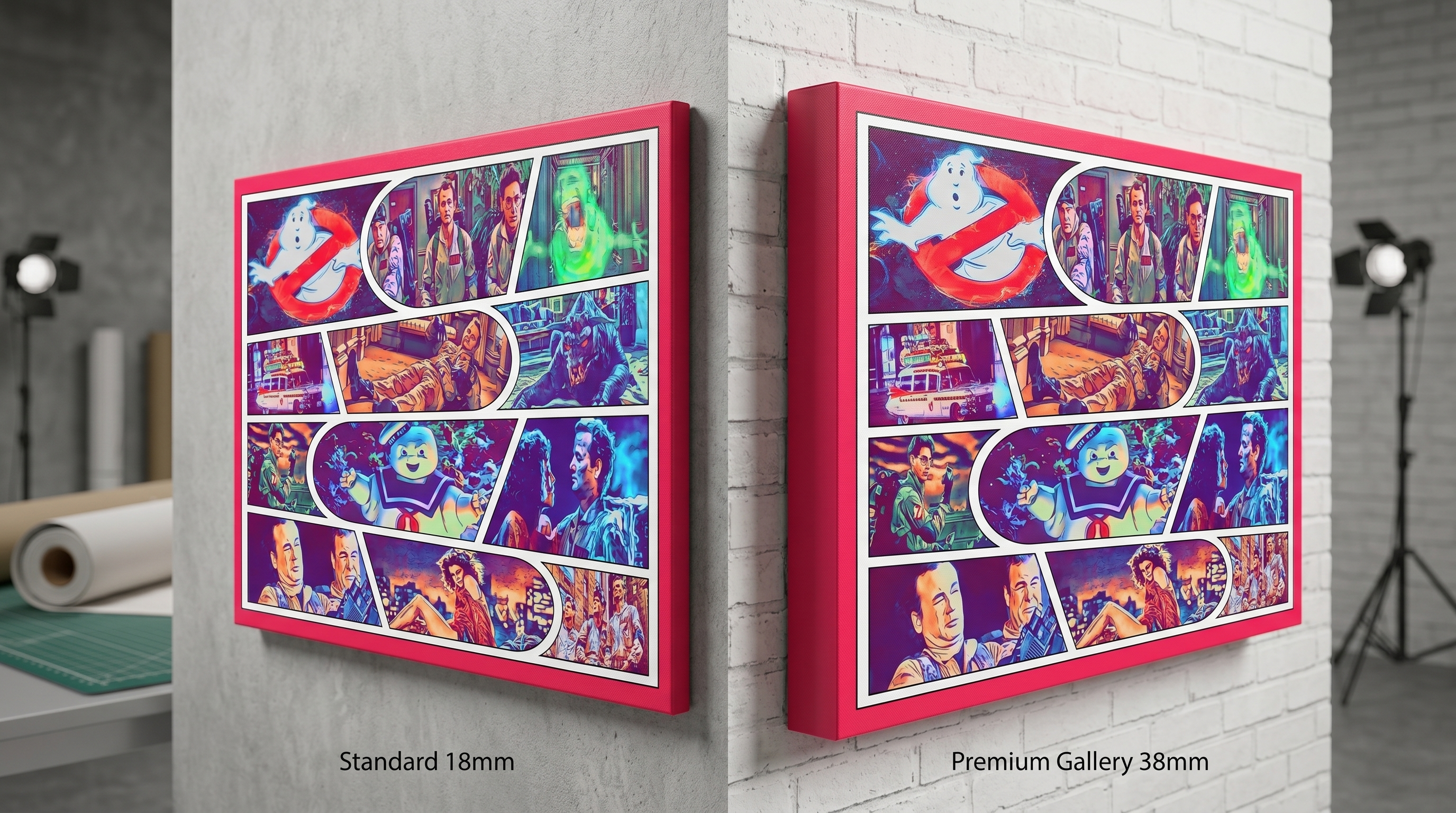 Comic Strip Canvas standard and gallery frame comparison