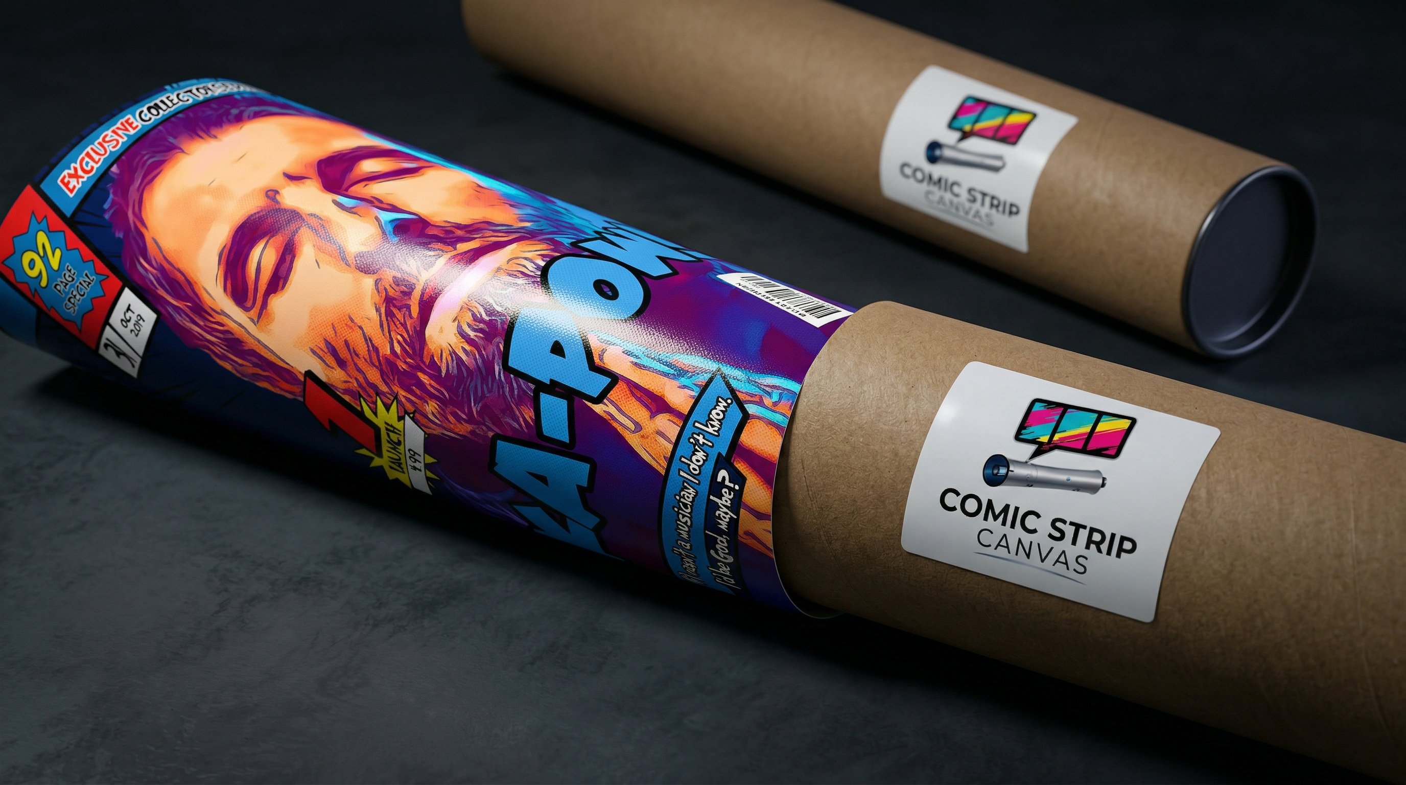 Comic Strip Canvas poster print rolled in branded postal tube